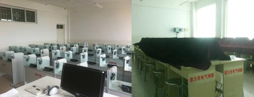 新疆叶城中学的同学们将使用后的设备摆放整齐，并盖上幕布，珍爱之心可见一斑