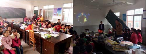 王家庵希望小学的同学们在观看由德力西电气拍摄的安全用电教育片